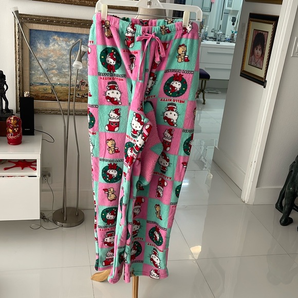 SALE! Hello Kitty Christmas Pink/Green/Red "Kitty Christmas" Loungewear/PJ Pants - Picture 1 of 5